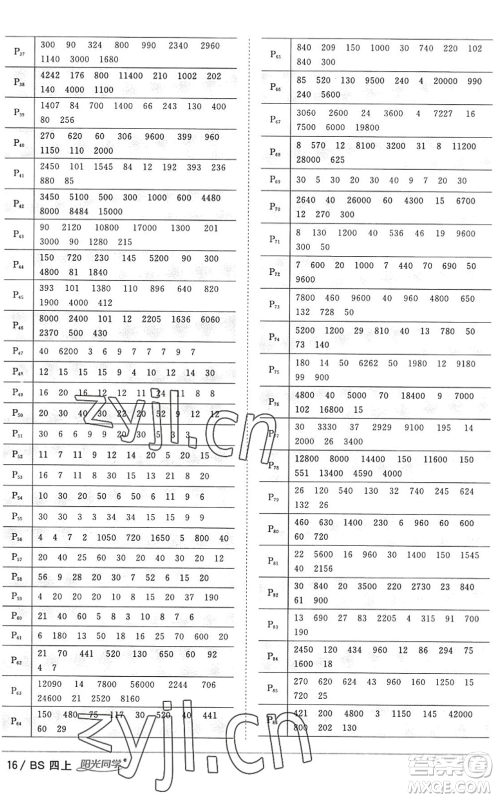 江西教育出版社2022陽光同學課時優(yōu)化作業(yè)四年級數(shù)學上冊BS北師版答案