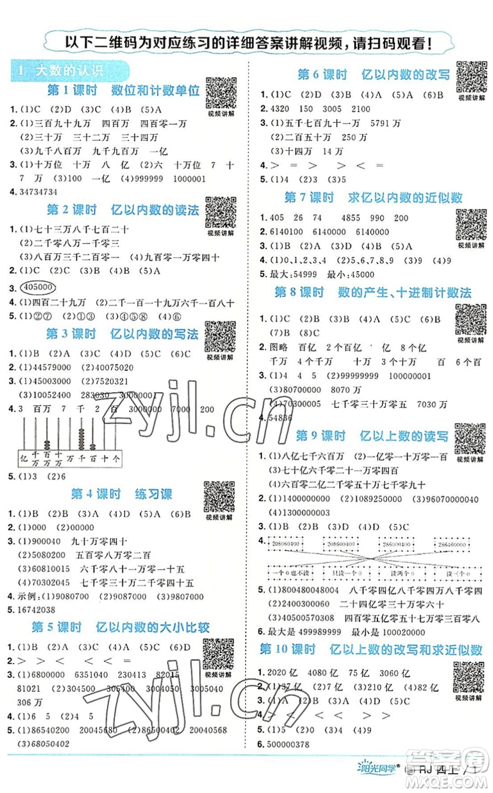 福建少年兒童出版社2022陽(yáng)光同學(xué)課時(shí)優(yōu)化作業(yè)四年級(jí)數(shù)學(xué)上冊(cè)RJ人教版福建專版答案