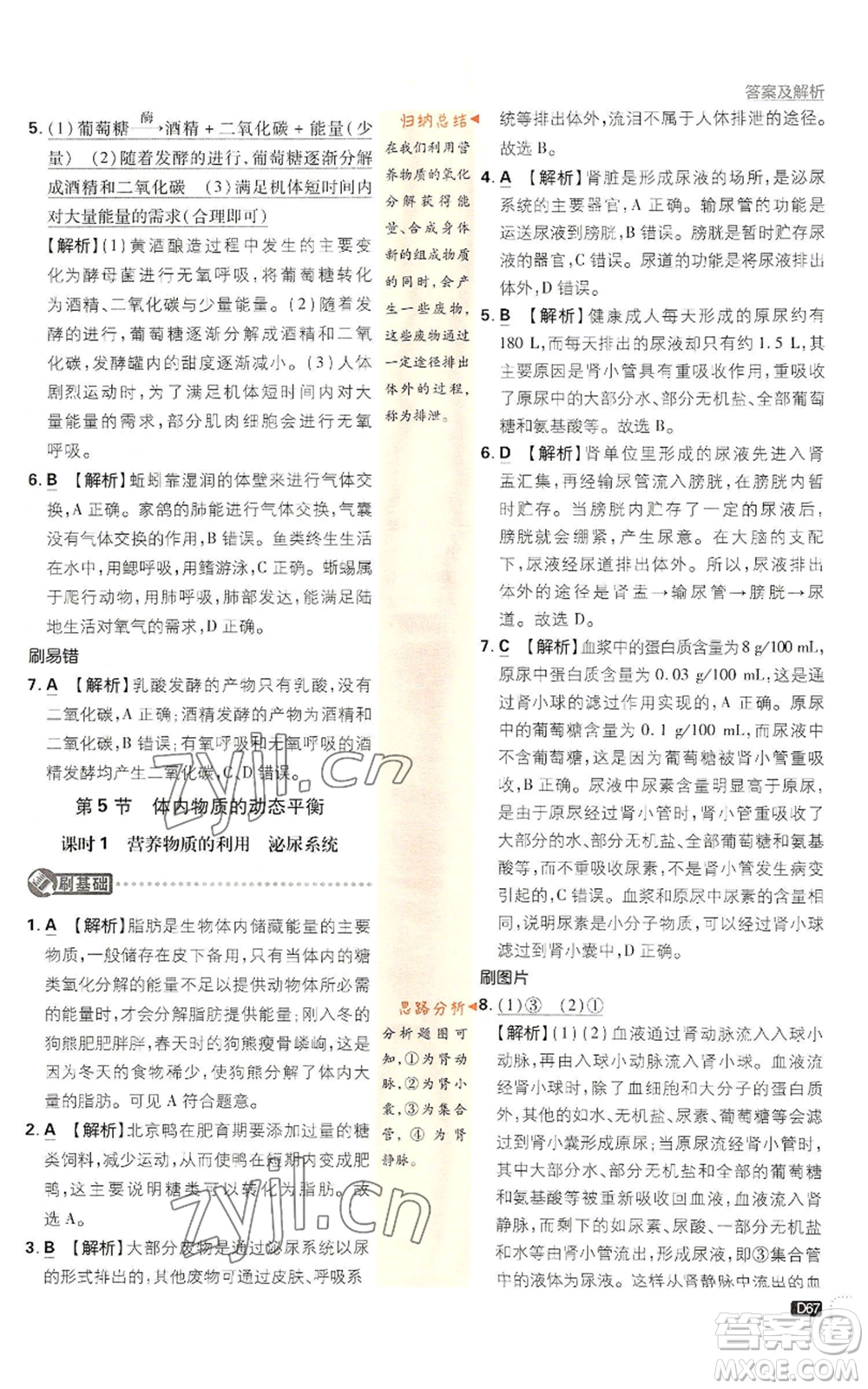 新世界出版社2023初中必刷題九年級上冊科學(xué)浙教版浙江專版參考答案