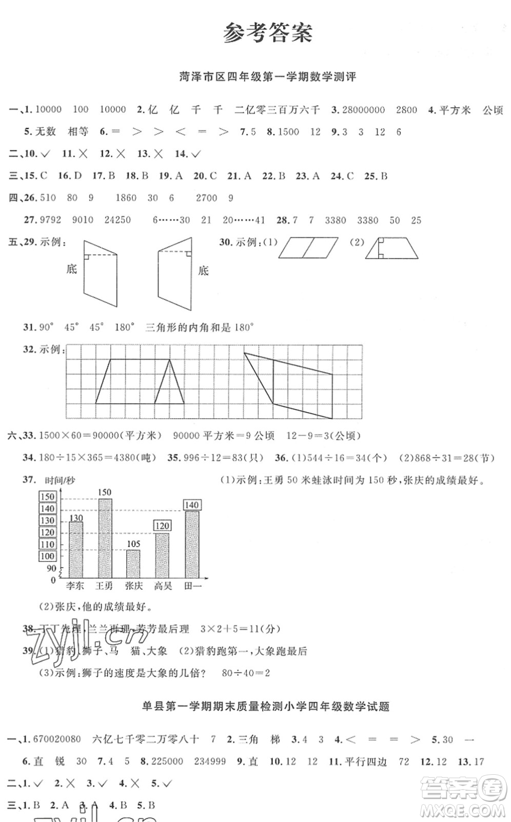 江西教育出版社2022陽(yáng)光同學(xué)課時(shí)優(yōu)化作業(yè)四年級(jí)數(shù)學(xué)上冊(cè)RJ人教版菏澤專(zhuān)版答案