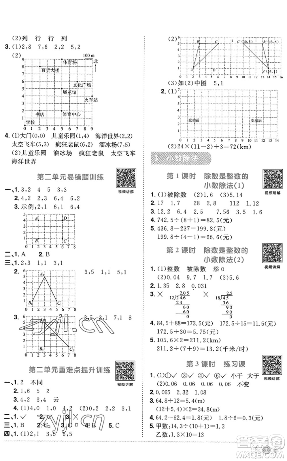 江西教育出版社2022陽光同學(xué)課時優(yōu)化作業(yè)五年級數(shù)學(xué)上冊RJ人教版答案