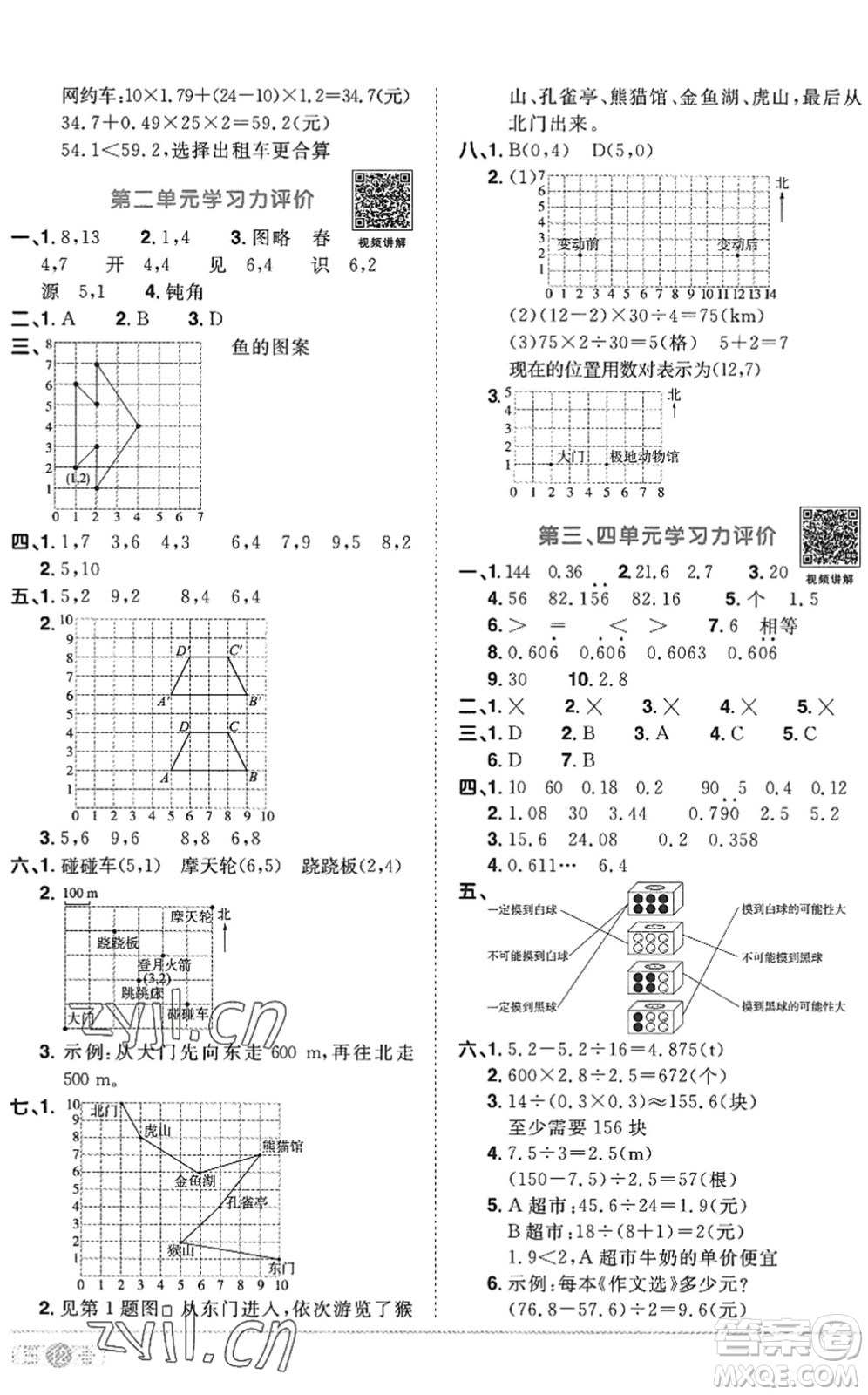 江西教育出版社2022陽光同學(xué)課時優(yōu)化作業(yè)五年級數(shù)學(xué)上冊RJ人教版答案