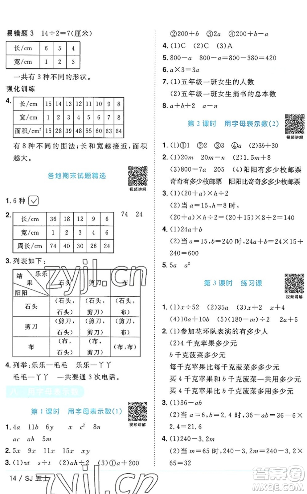 江西教育出版社2022陽光同學課時優(yōu)化作業(yè)五年級數(shù)學上冊SJ蘇教版答案