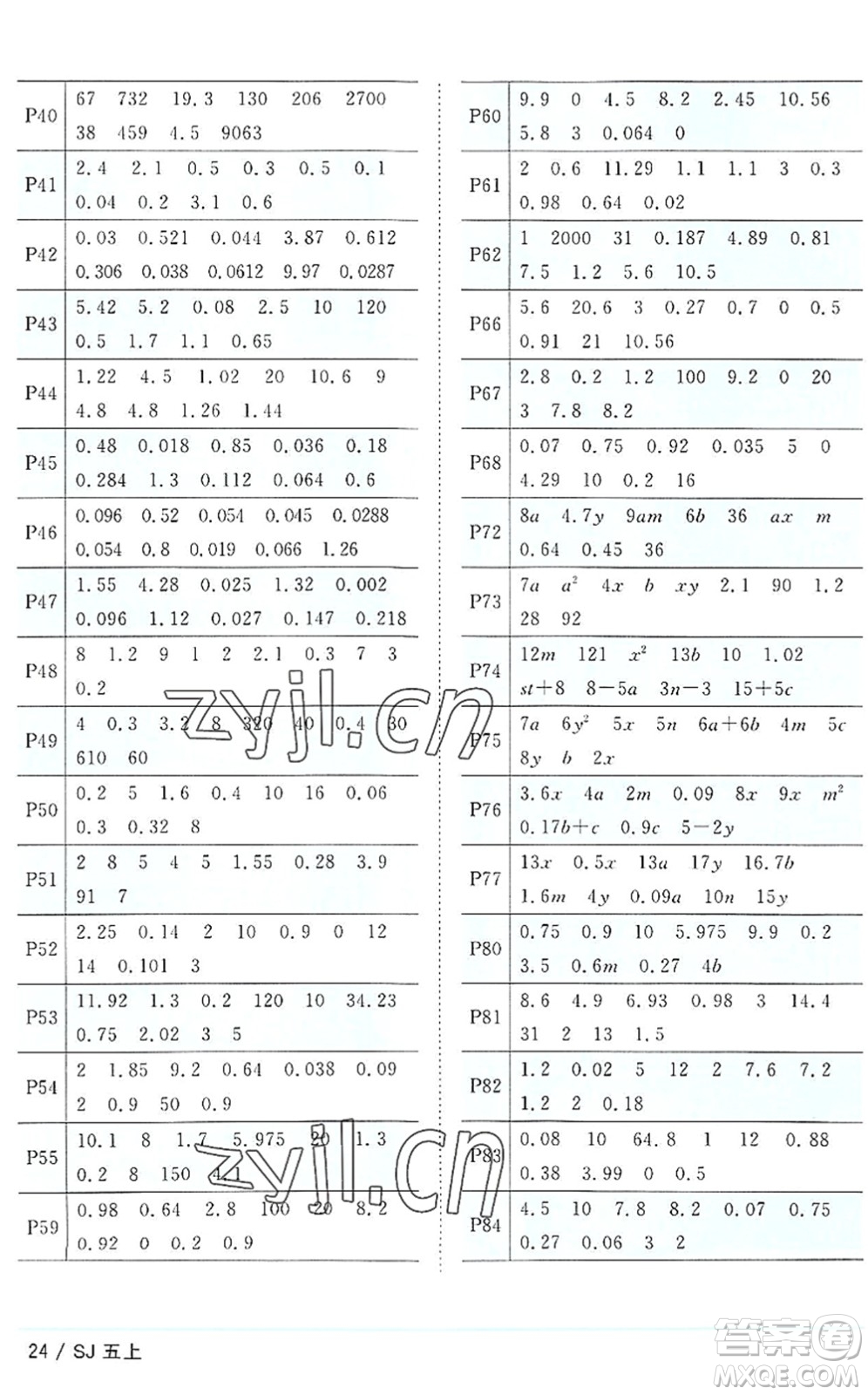 江西教育出版社2022陽光同學課時優(yōu)化作業(yè)五年級數(shù)學上冊SJ蘇教版答案