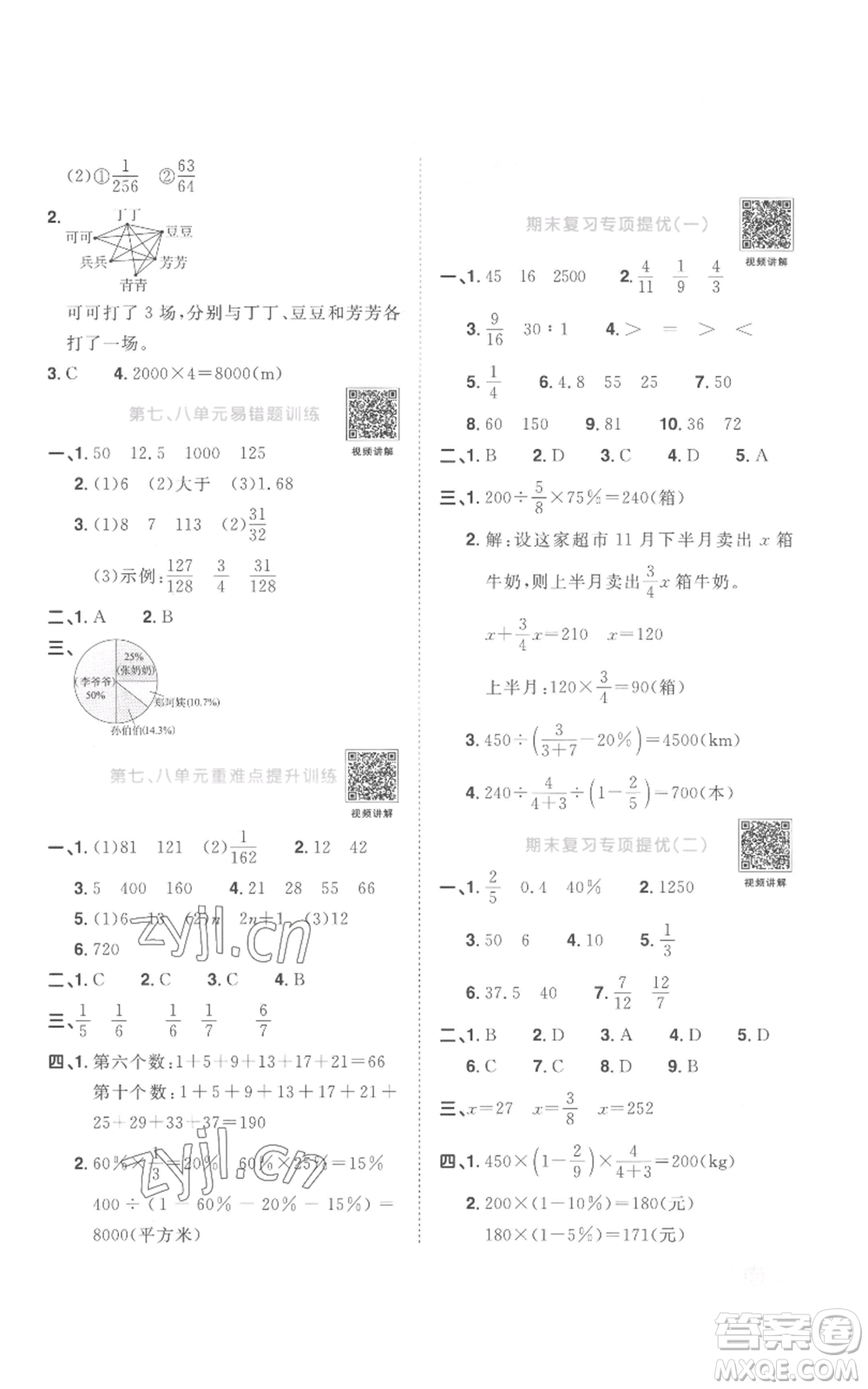 浙江教育出版社2022陽光同學(xué)課時(shí)達(dá)標(biāo)訓(xùn)練六年級(jí)上冊(cè)數(shù)學(xué)人教版浙江專版參考答案