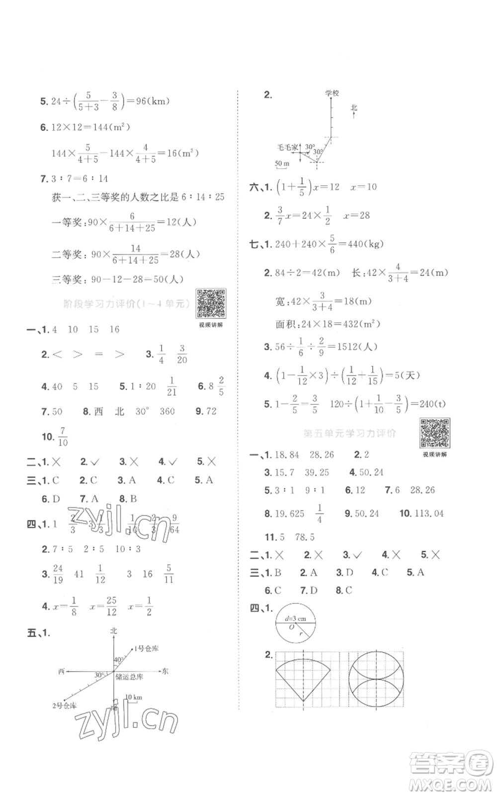 浙江教育出版社2022陽光同學(xué)課時(shí)達(dá)標(biāo)訓(xùn)練六年級(jí)上冊(cè)數(shù)學(xué)人教版浙江專版參考答案