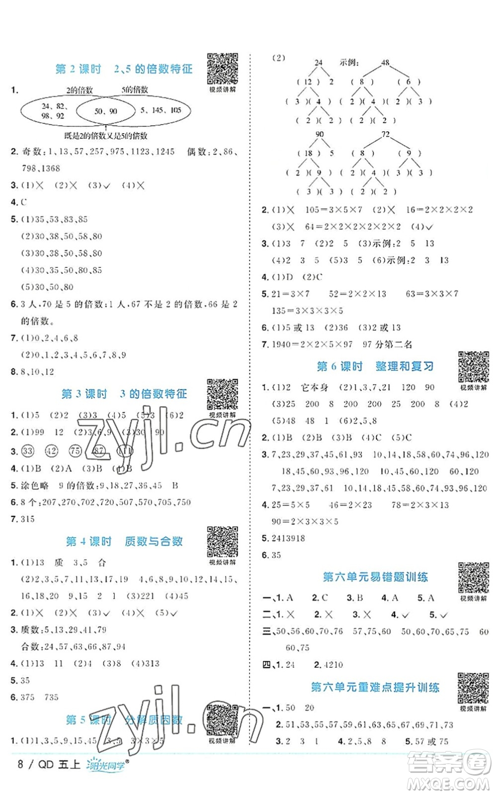 江西教育出版社2022陽光同學(xué)課時(shí)優(yōu)化作業(yè)五年級(jí)數(shù)學(xué)上冊(cè)QD青島版答案