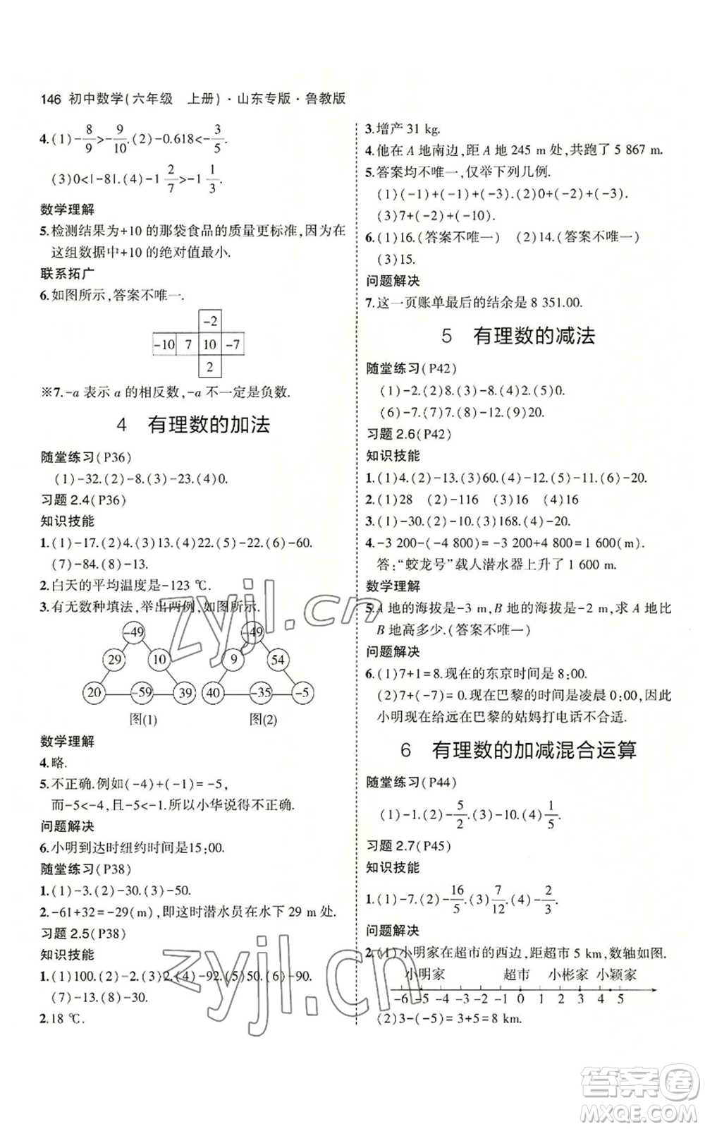 教育科學出版社2023年5年中考3年模擬六年級上冊數(shù)學魯教版山東專版參考答案