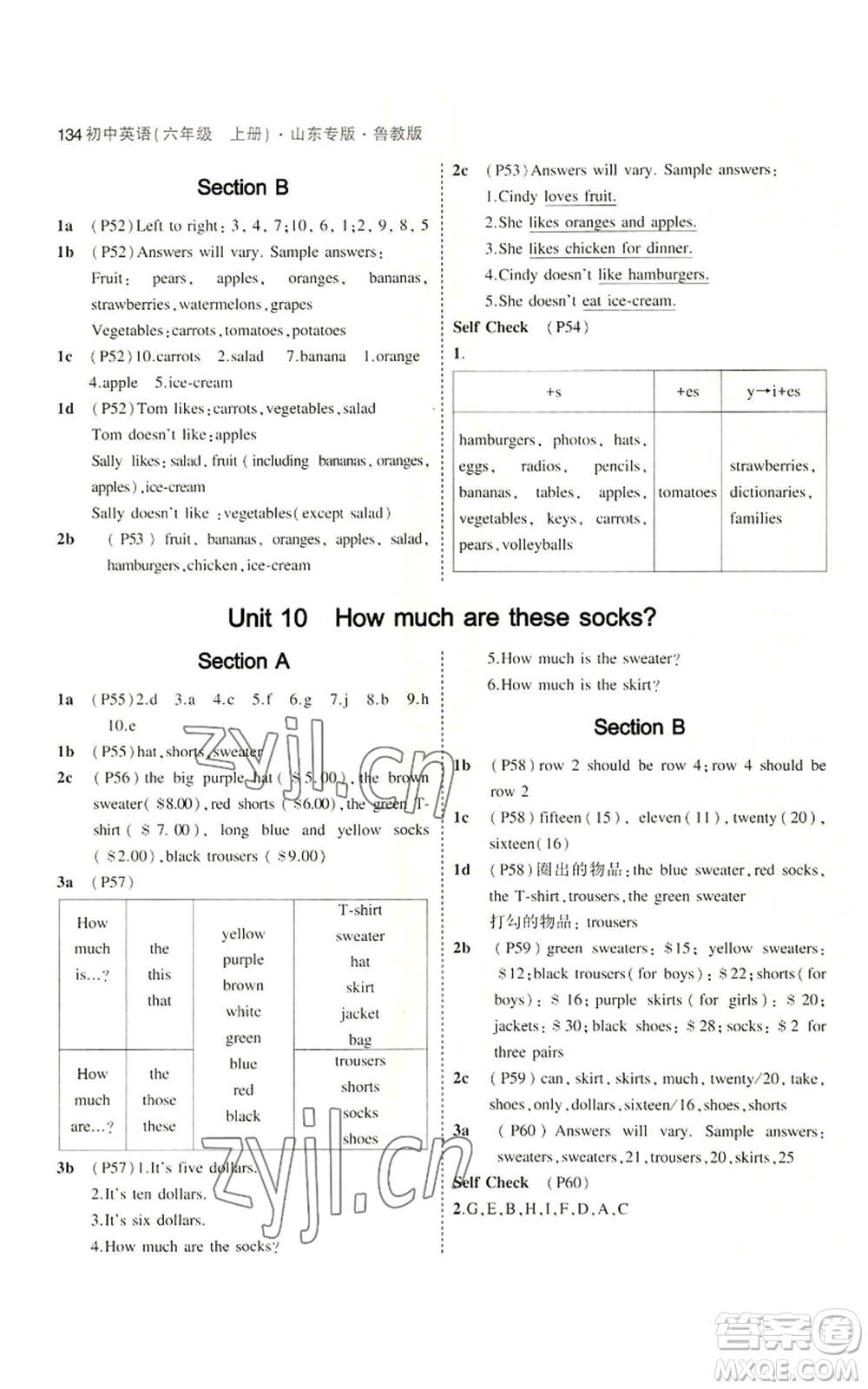 教育科學(xué)出版社2023年5年中考3年模擬六年級(jí)上冊(cè)英語(yǔ)魯教版山東專版參考答案