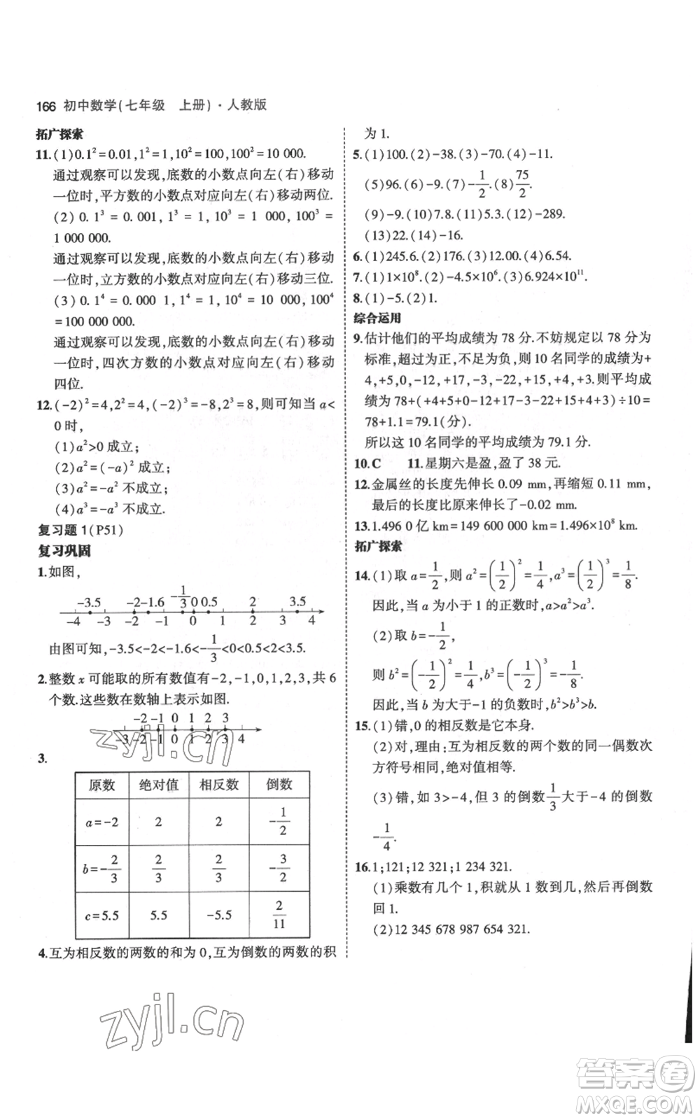 教育科學(xué)出版社2023年5年中考3年模擬七年級(jí)上冊(cè)數(shù)學(xué)人教版參考答案