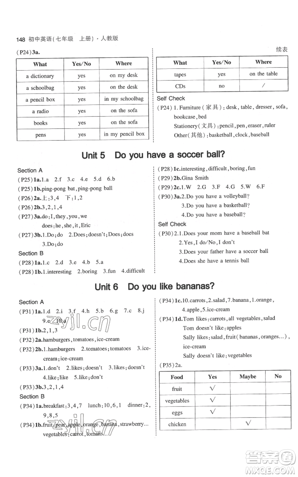 教育科學(xué)出版社2023年5年中考3年模擬七年級上冊英語人教版參考答案