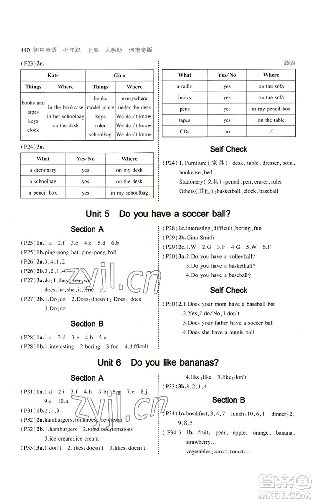 教育科學(xué)出版社2023年5年中考3年模擬七年級(jí)上冊(cè)英語(yǔ)人教版河南專版參考答案