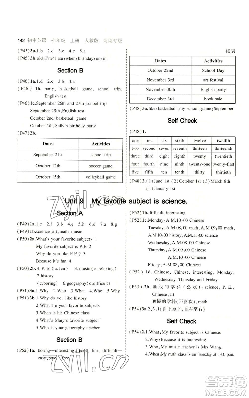 教育科學(xué)出版社2023年5年中考3年模擬七年級(jí)上冊(cè)英語(yǔ)人教版河南專版參考答案