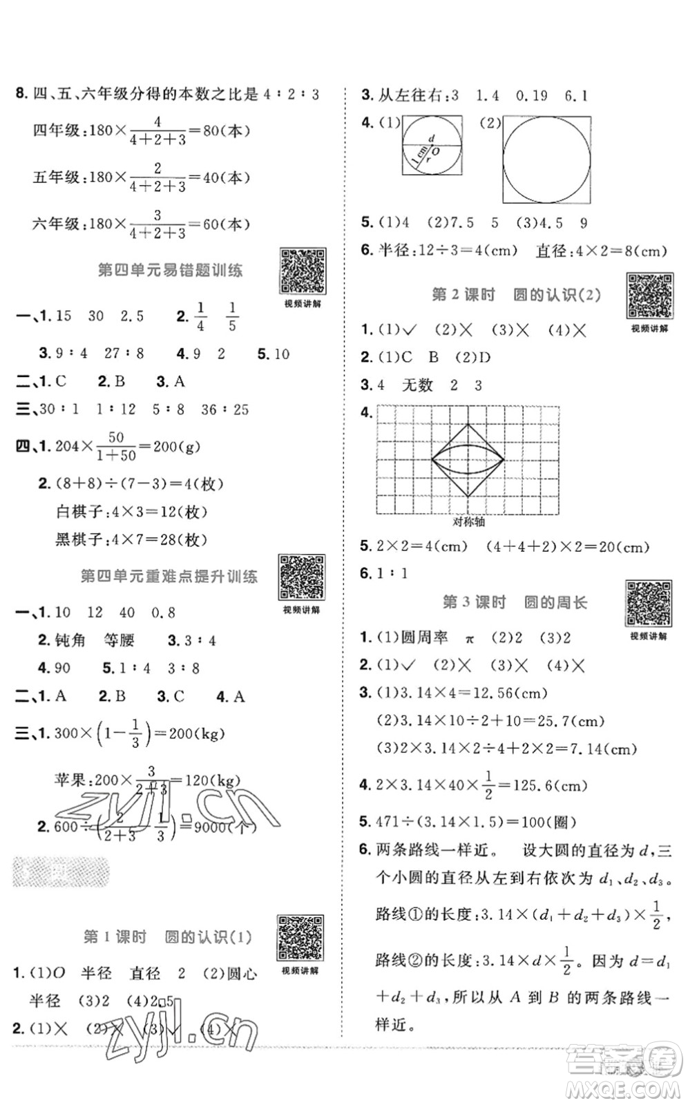 江西教育出版社2022陽(yáng)光同學(xué)課時(shí)優(yōu)化作業(yè)六年級(jí)數(shù)學(xué)上冊(cè)RJ人教版答案