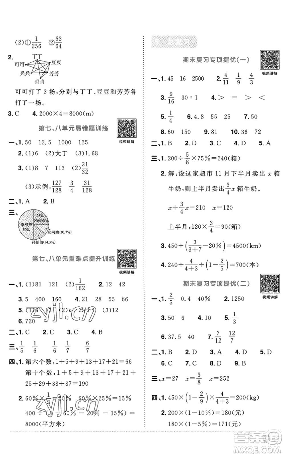 江西教育出版社2022陽(yáng)光同學(xué)課時(shí)優(yōu)化作業(yè)六年級(jí)數(shù)學(xué)上冊(cè)RJ人教版答案