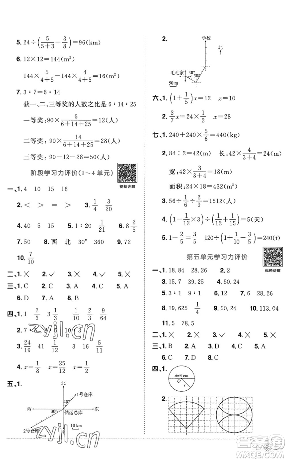 江西教育出版社2022陽(yáng)光同學(xué)課時(shí)優(yōu)化作業(yè)六年級(jí)數(shù)學(xué)上冊(cè)RJ人教版答案