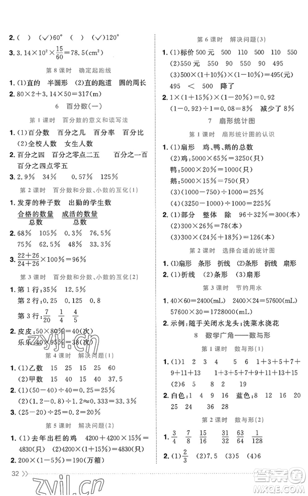 江西教育出版社2022陽(yáng)光同學(xué)課時(shí)優(yōu)化作業(yè)六年級(jí)數(shù)學(xué)上冊(cè)RJ人教版答案