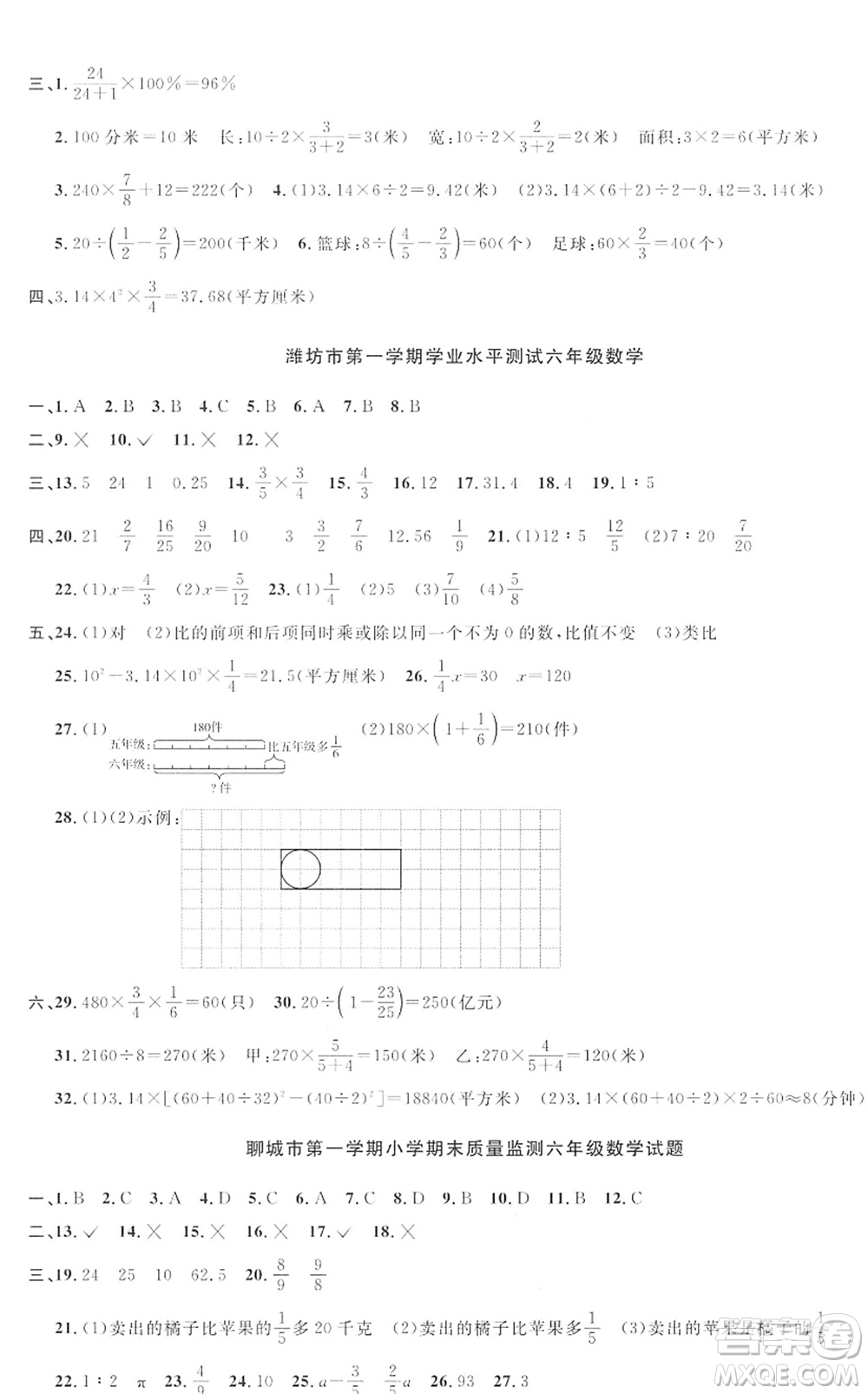 江西教育出版社2022陽光同學(xué)課時優(yōu)化作業(yè)六年級數(shù)學(xué)上冊QD青島版答案