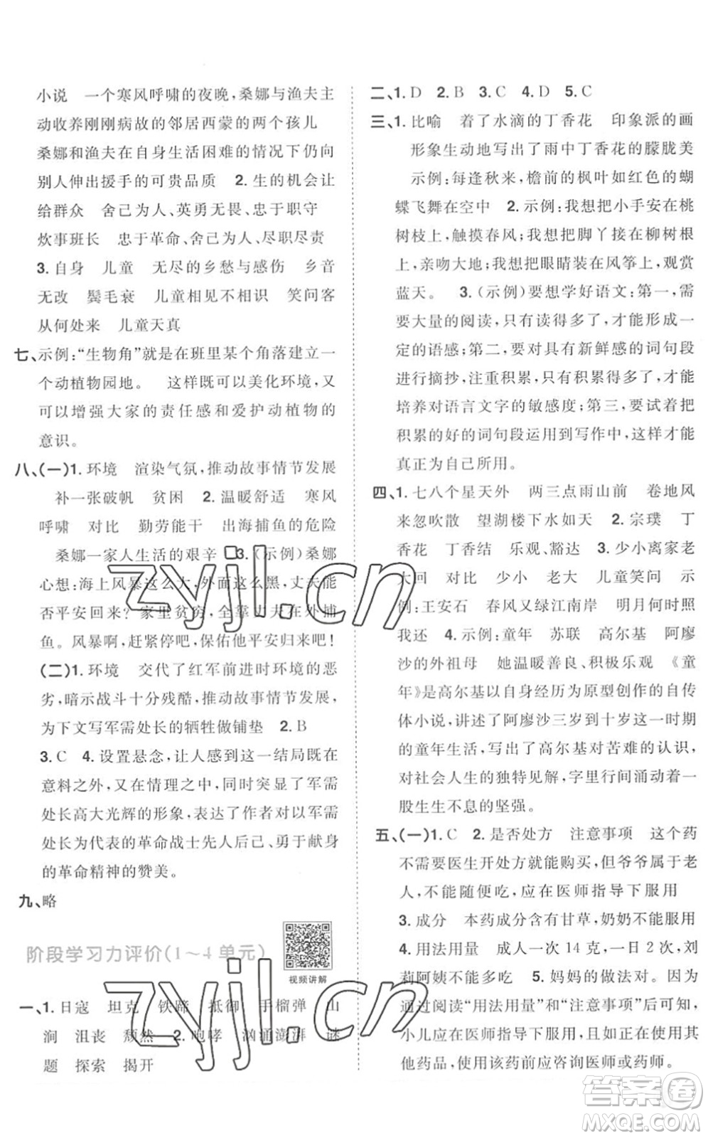 江西教育出版社2022陽光同學(xué)課時(shí)優(yōu)化作業(yè)六年級語文上冊RJ人教版菏澤專版答案