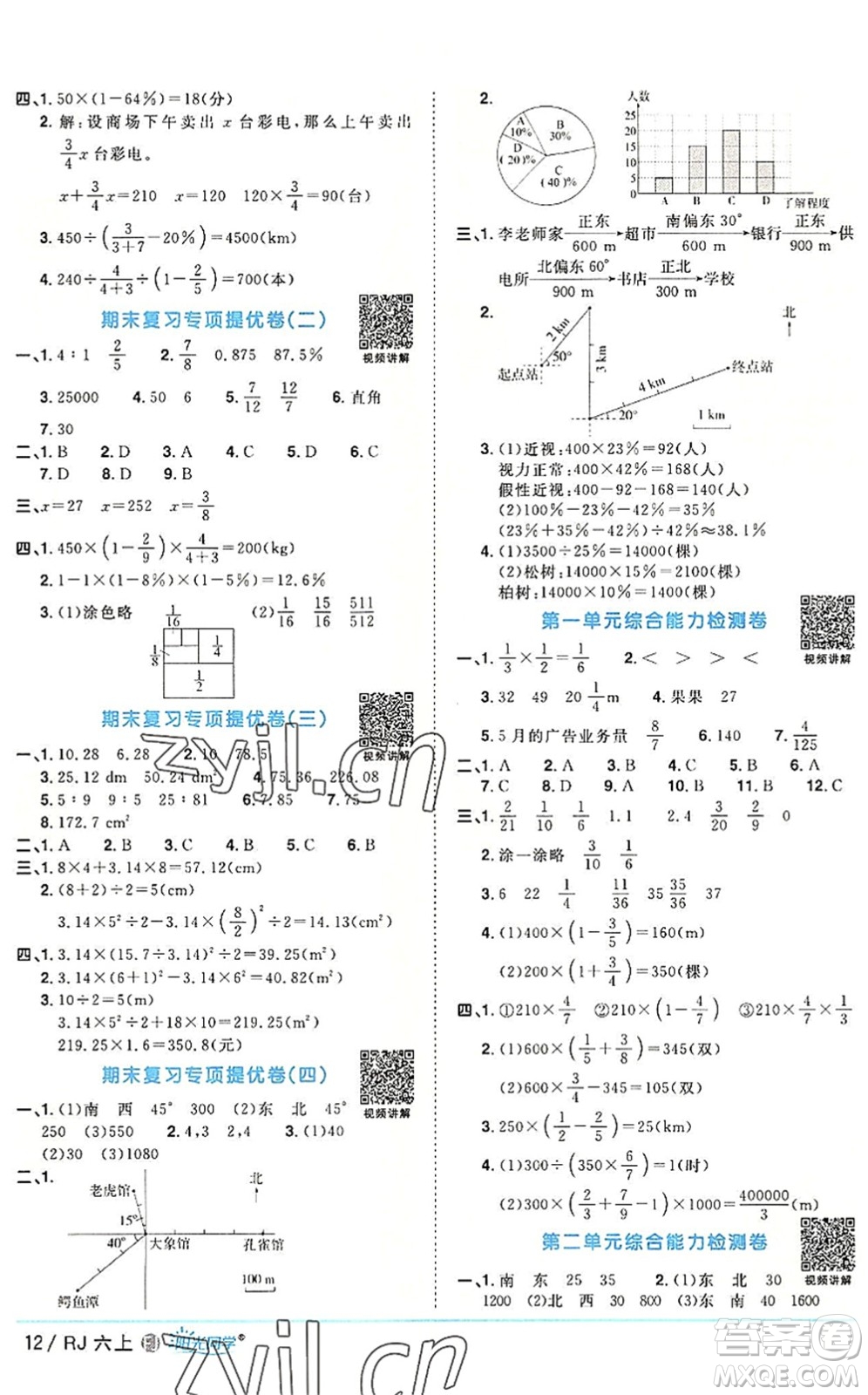 福建少年兒童出版社2022陽光同學(xué)課時(shí)優(yōu)化作業(yè)六年級數(shù)學(xué)上冊RJ人教版福建專版答案