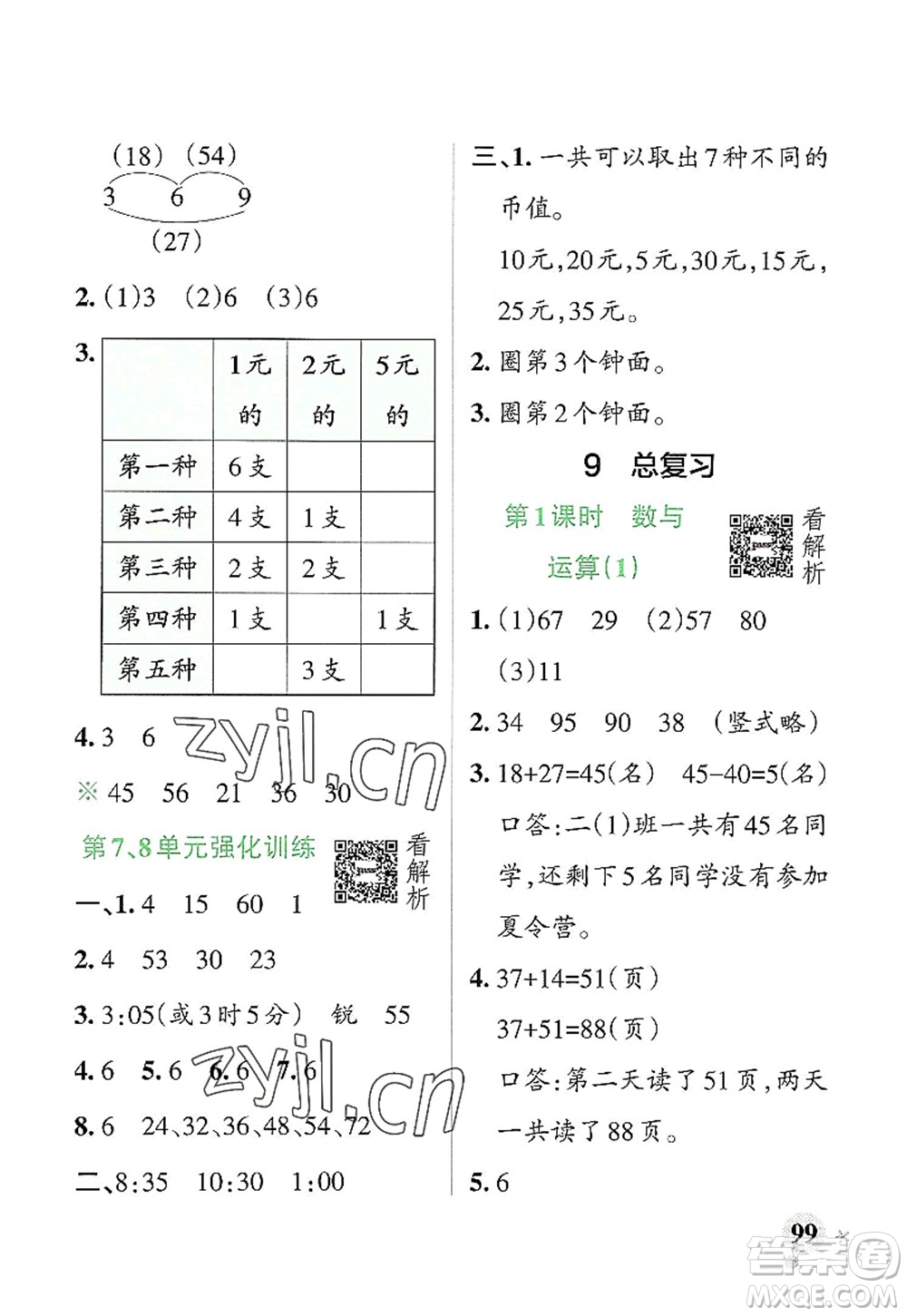 遼寧教育出版社2022PASS小學(xué)學(xué)霸作業(yè)本二年級(jí)數(shù)學(xué)上冊(cè)RJ人教版答案