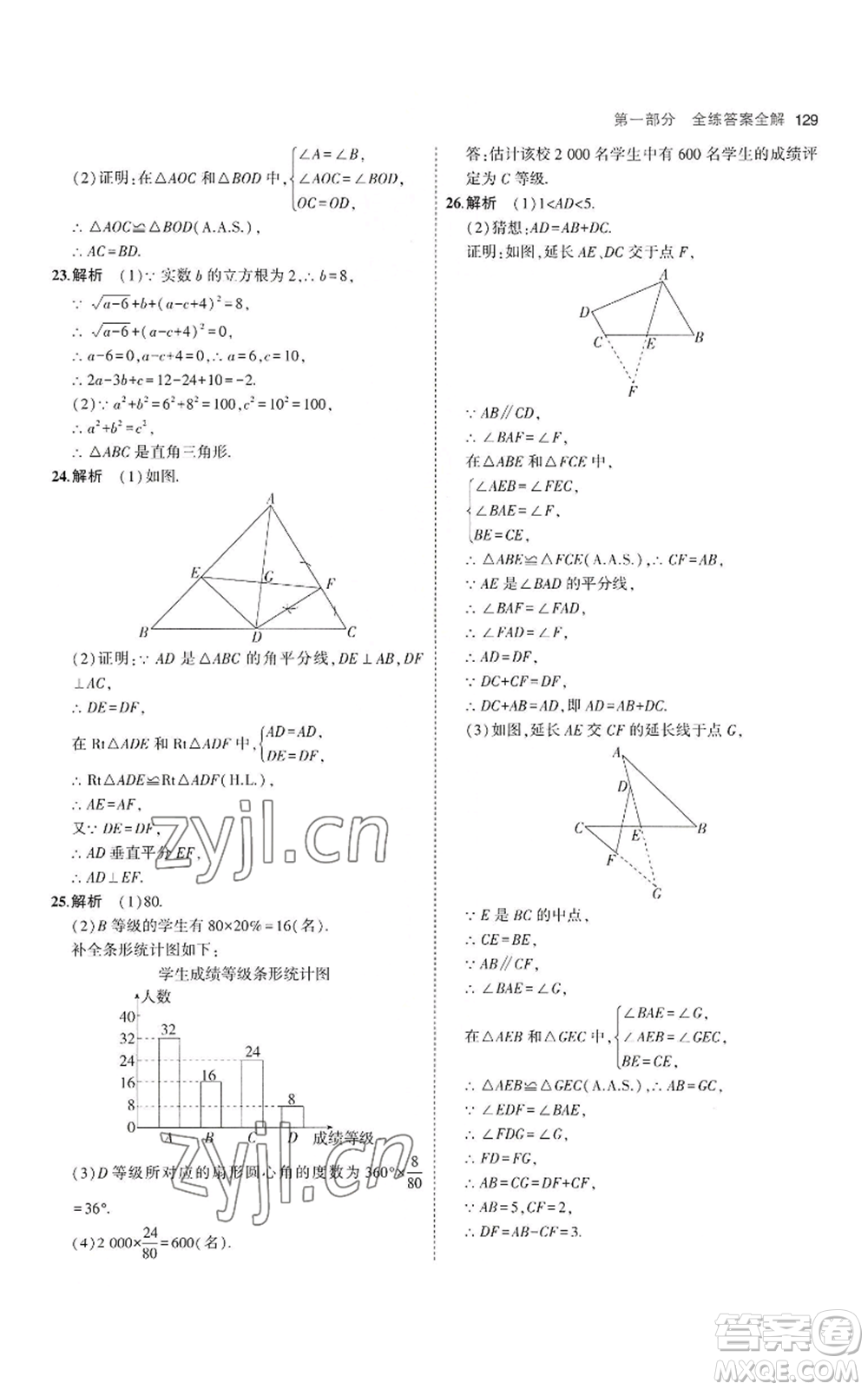 教育科學(xué)出版社2023年5年中考3年模擬八年級上冊數(shù)學(xué)華東師大版參考答案