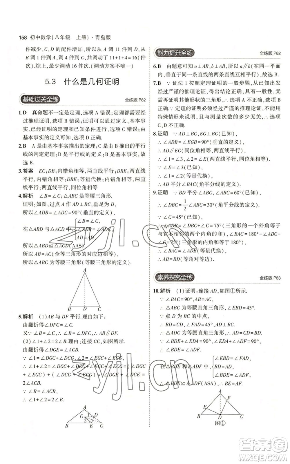 首都師范大學出版社2023年5年中考3年模擬八年級上冊數學青島版參考答案