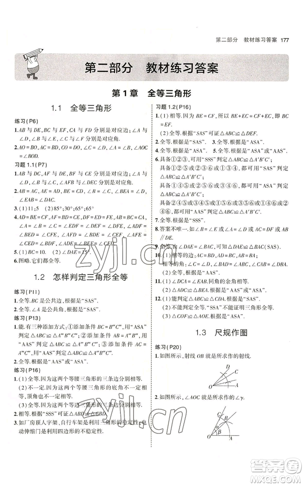 首都師范大學出版社2023年5年中考3年模擬八年級上冊數學青島版參考答案