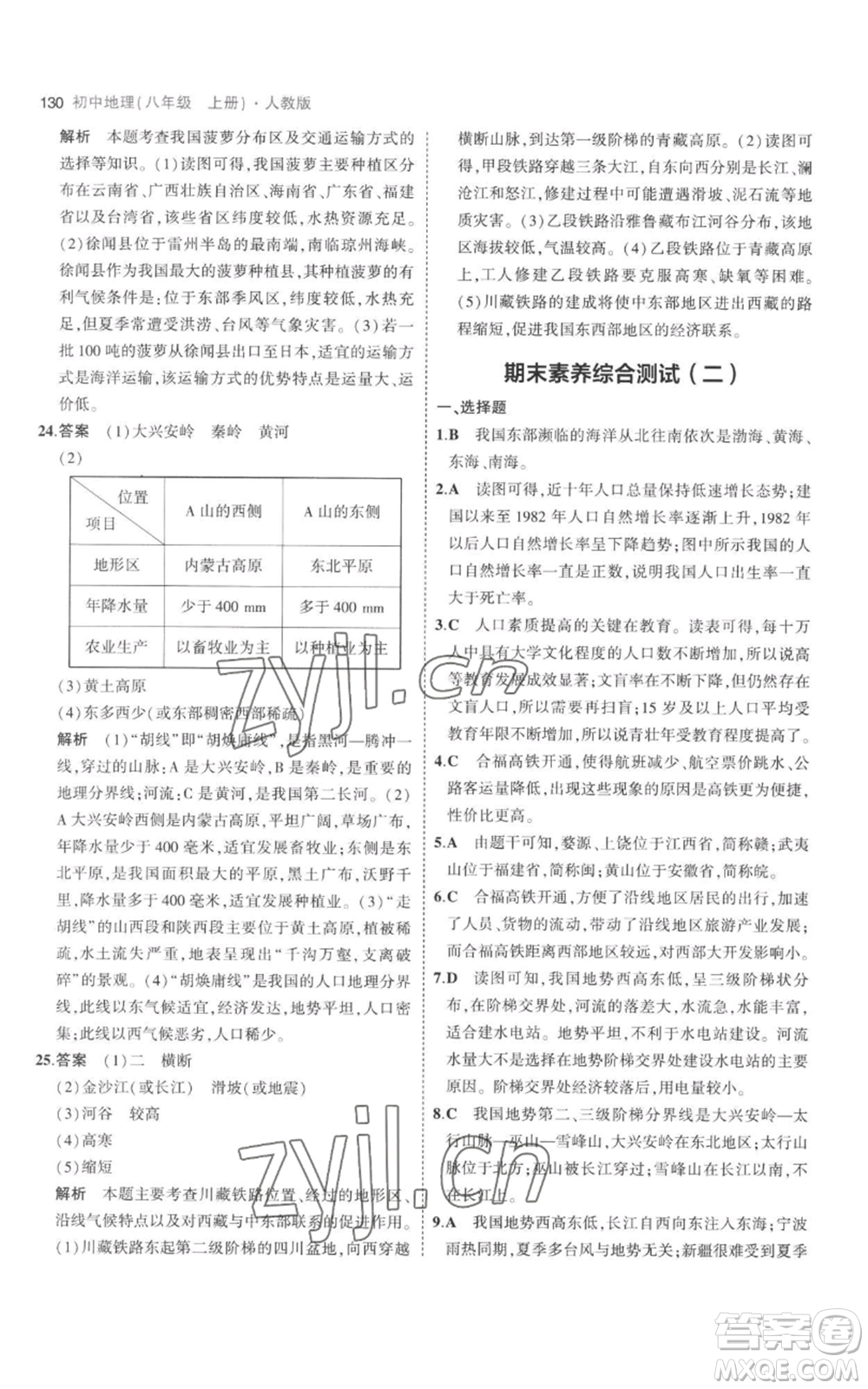 首都師范大學(xué)出版社2023年5年中考3年模擬八年級(jí)上冊(cè)地理人教版參考答案