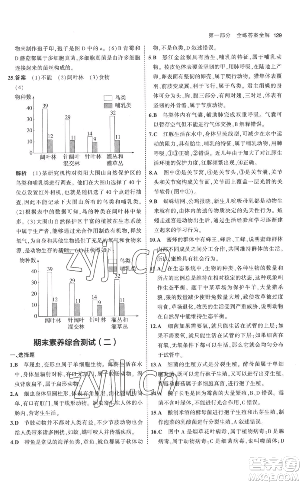 教育科學(xué)出版社2023年5年中考3年模擬八年級(jí)上冊(cè)生物人教版參考答案