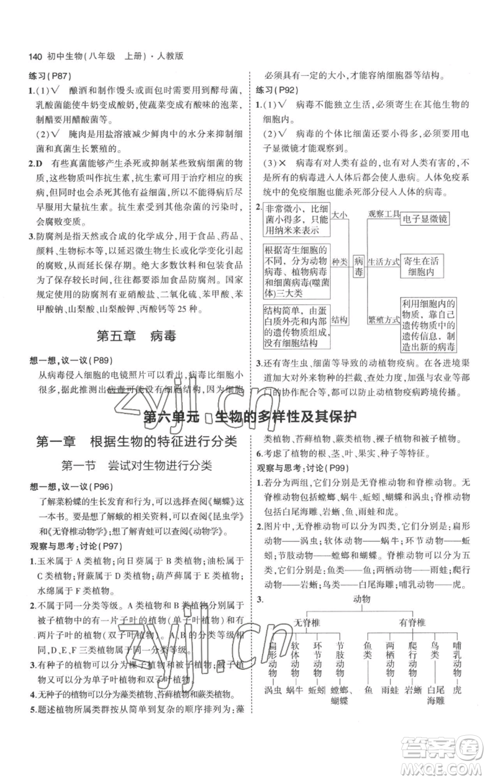 教育科學(xué)出版社2023年5年中考3年模擬八年級(jí)上冊(cè)生物人教版參考答案