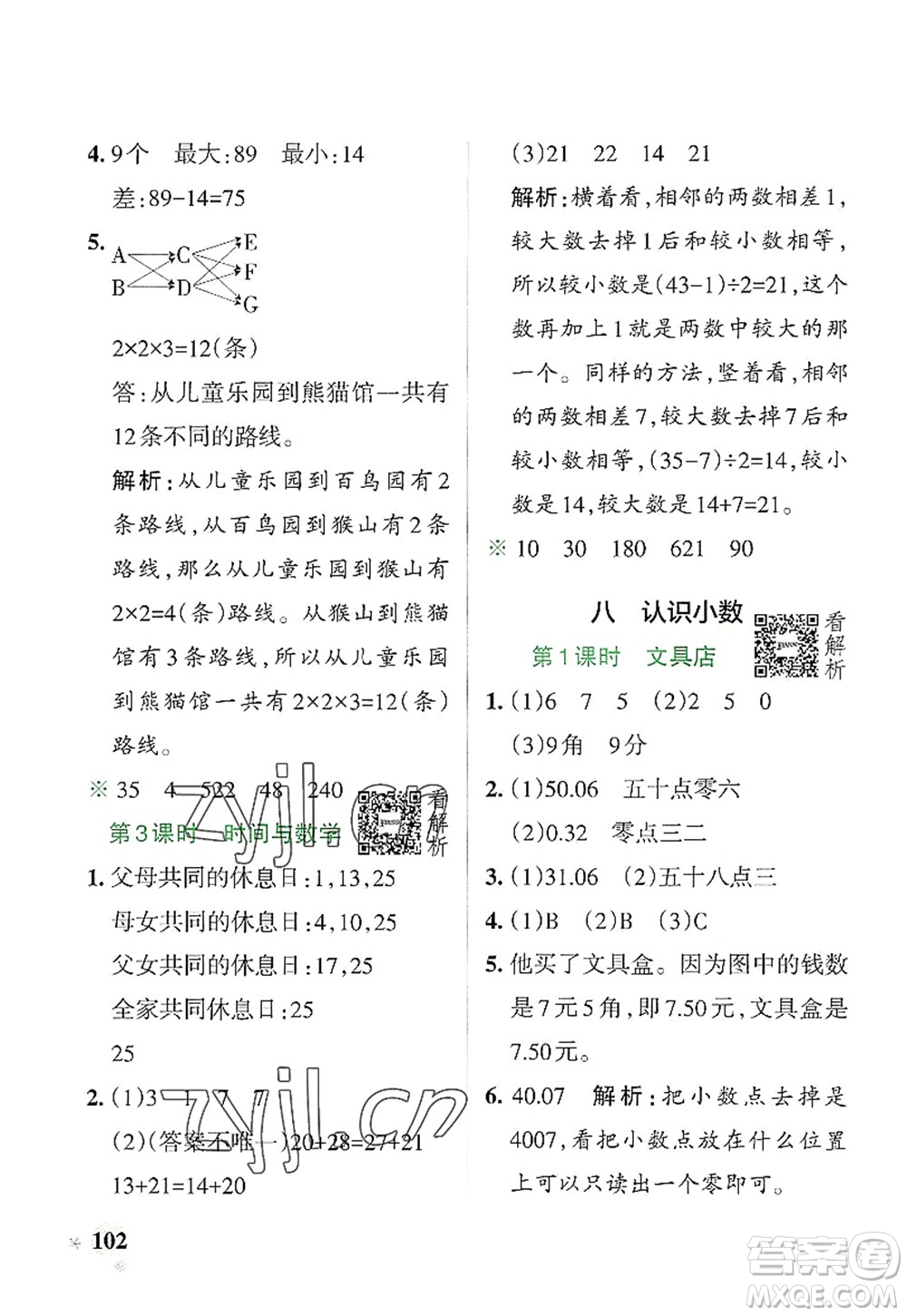 陜西師范大學(xué)出版總社2022PASS小學(xué)學(xué)霸作業(yè)本三年級(jí)數(shù)學(xué)上冊(cè)BS北師版廣東專版答案