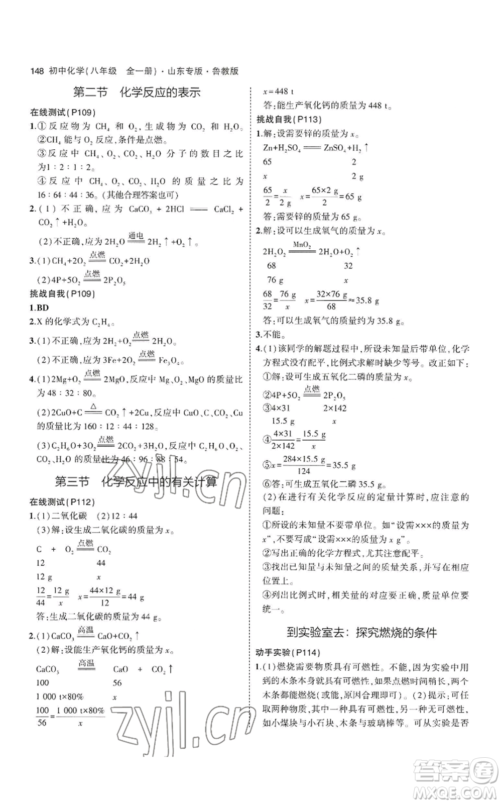 教育科學(xué)出版社2023年5年中考3年模擬八年級化學(xué)魯教版山東專版參考答案