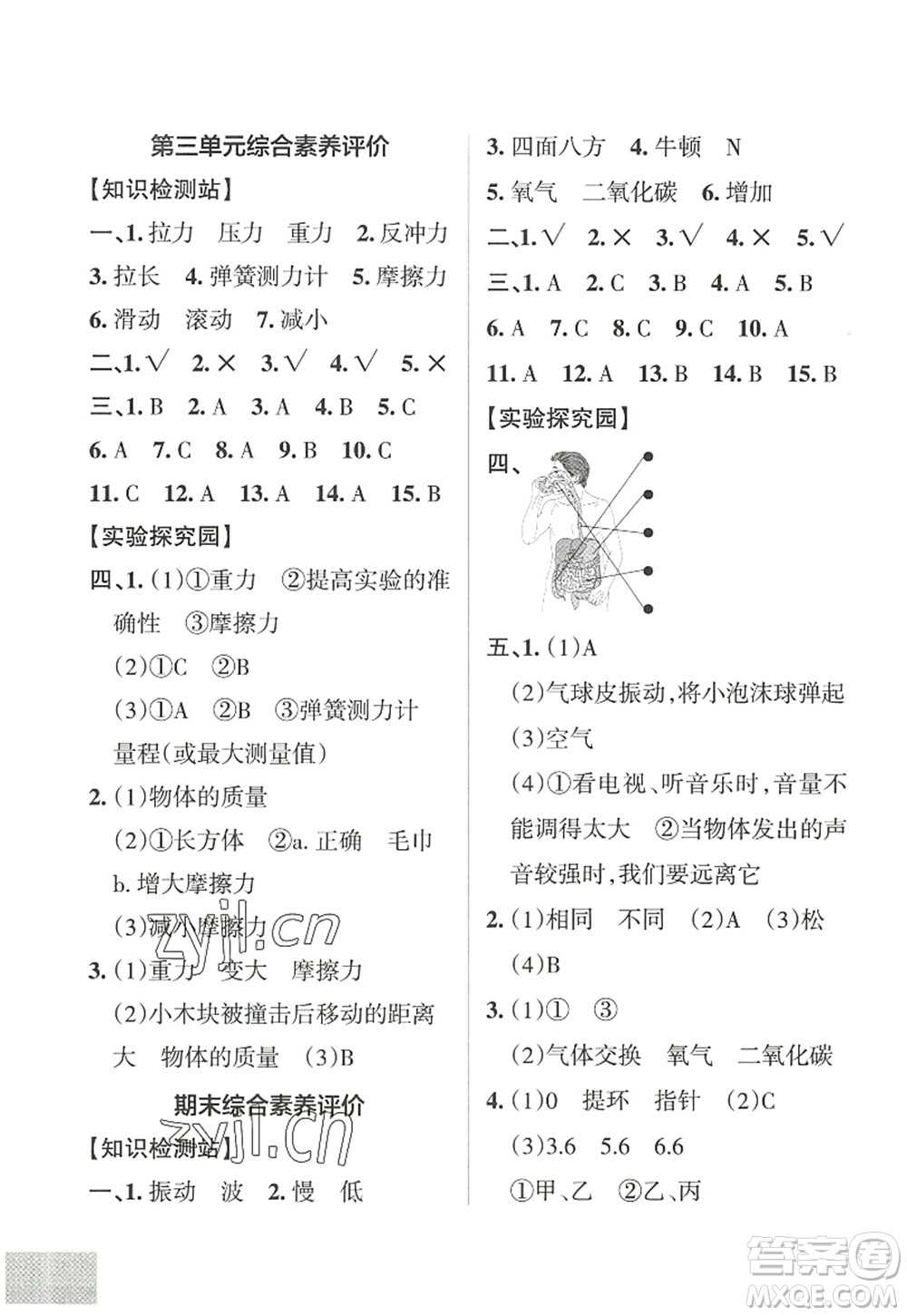 陜西師范大學(xué)出版總社2022PASS小學(xué)學(xué)霸作業(yè)本四年級科學(xué)上冊JK教科版答案