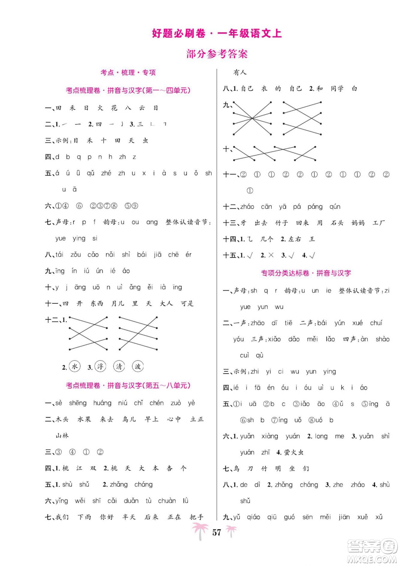 合肥工業(yè)大學(xué)出版社2022好題必刷卷期末沖刺100分語文一年級上冊人教版答案