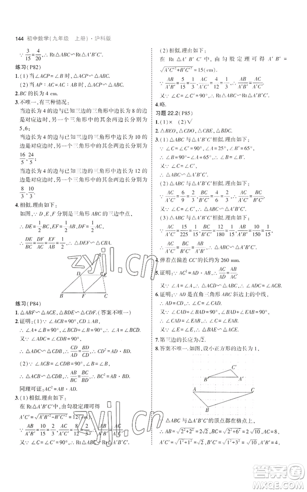 首都師范大學出版社2023年5年中考3年模擬九年級上冊數(shù)學滬科版參考答案