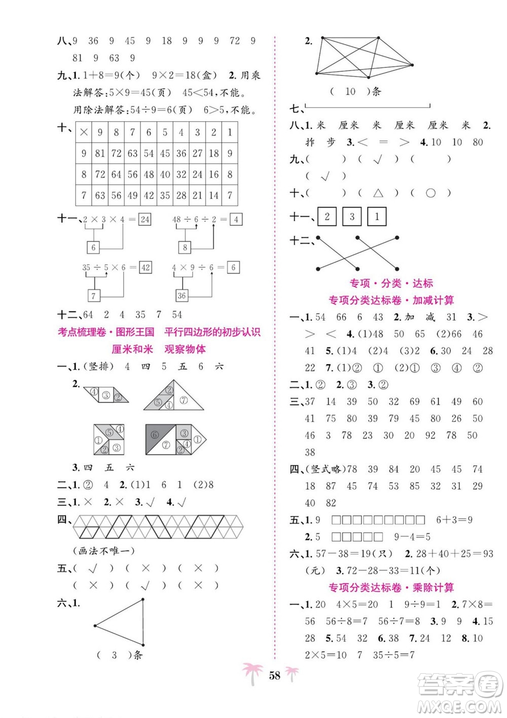 合肥工業(yè)大學出版社2022好題必刷卷期末沖刺100分數學二年級上冊蘇教版答案