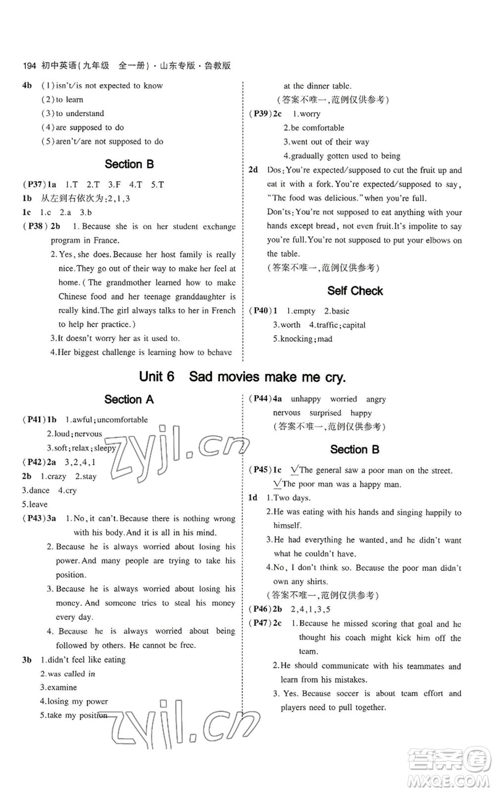 教育科學(xué)出版社2023年5年中考3年模擬九年級(jí)英語(yǔ)魯教版山東專(zhuān)版參考答案