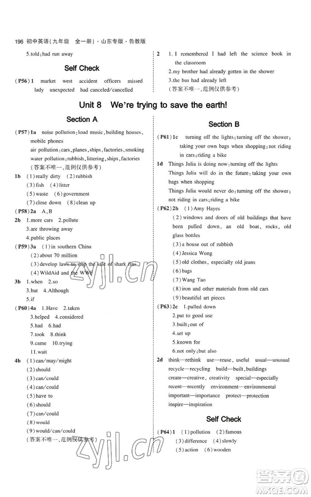 教育科學(xué)出版社2023年5年中考3年模擬九年級(jí)英語(yǔ)魯教版山東專(zhuān)版參考答案