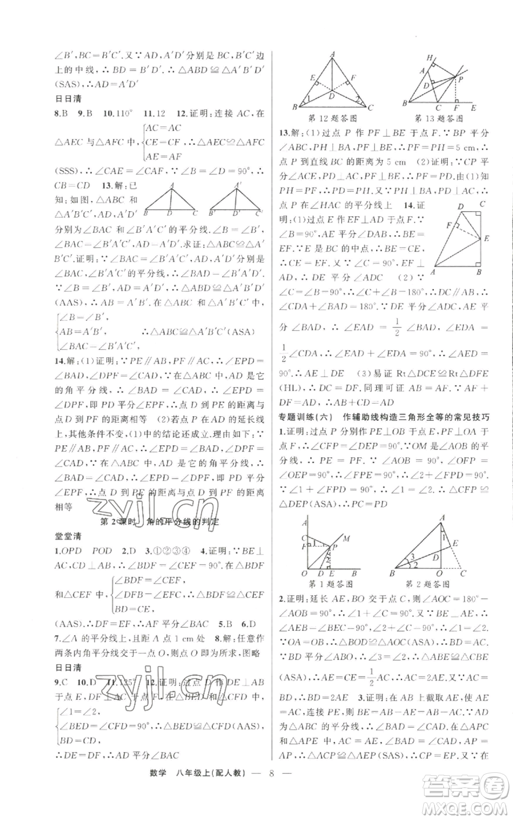 新疆青少年出版社2022四清導(dǎo)航八年級上冊數(shù)學(xué)人教版參考答案