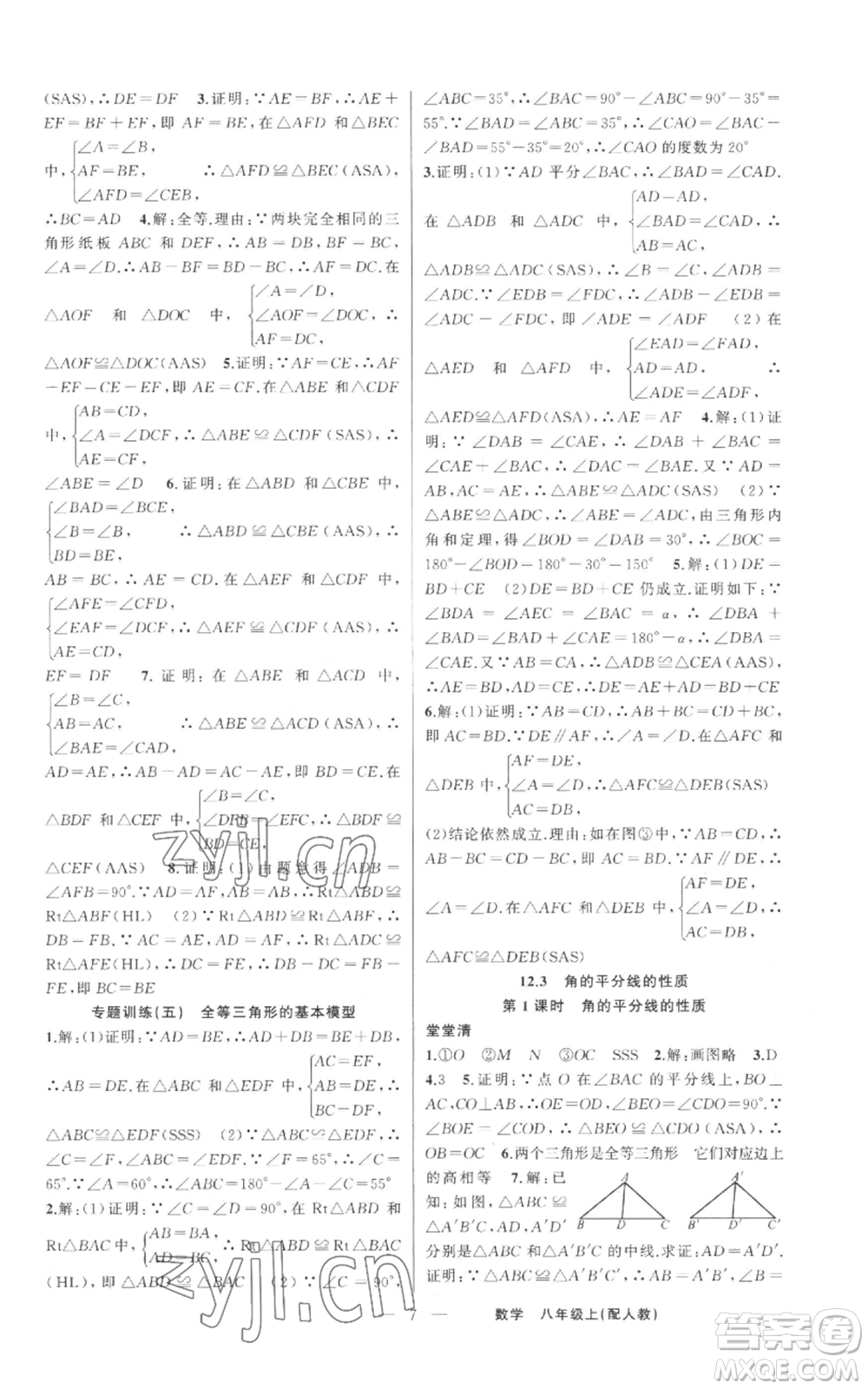 新疆青少年出版社2022四清導(dǎo)航八年級上冊數(shù)學(xué)人教版參考答案