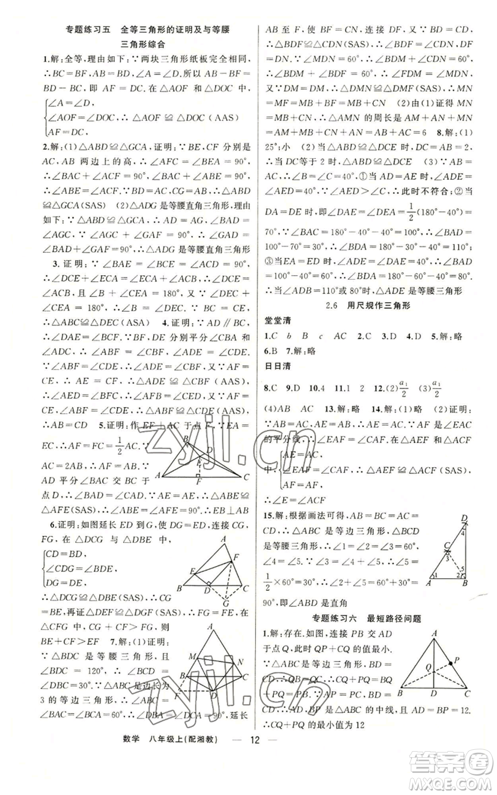 新疆青少年出版社2022四清導(dǎo)航八年級上冊數(shù)學(xué)湘教版參考答案