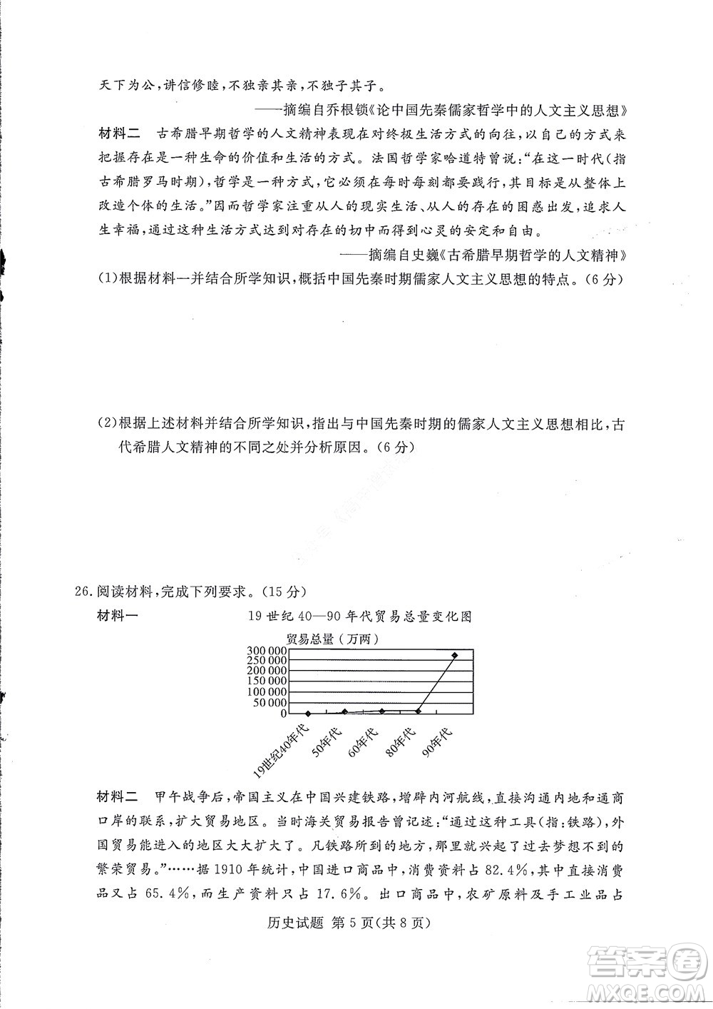 湘豫名校聯(lián)考2022年8月高三秋季入學(xué)摸底考試歷史試題及答案