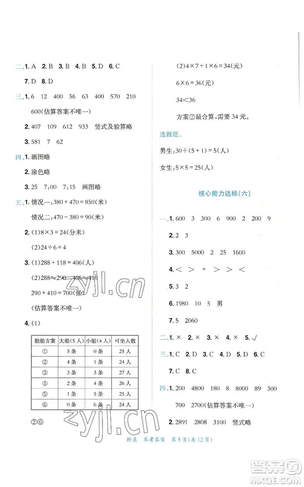 龍門書局2022秋季黃岡小狀元達標卷三年級上冊數學人教版參考答案