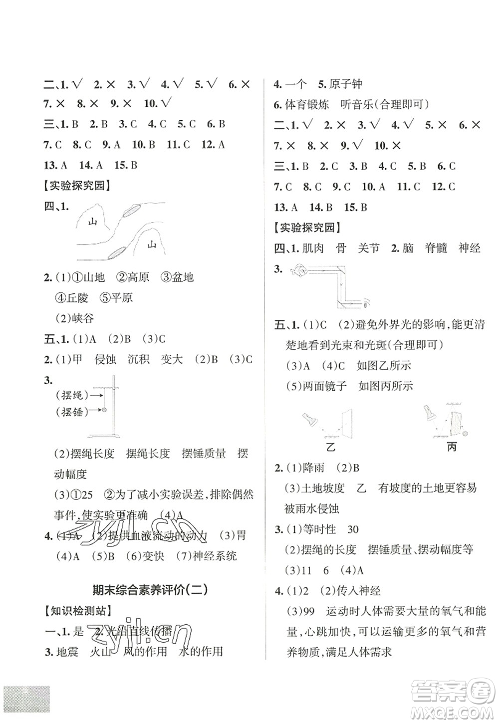 陜西師范大學(xué)出版總社2022PASS小學(xué)學(xué)霸作業(yè)本五年級科學(xué)上冊JK教科版答案