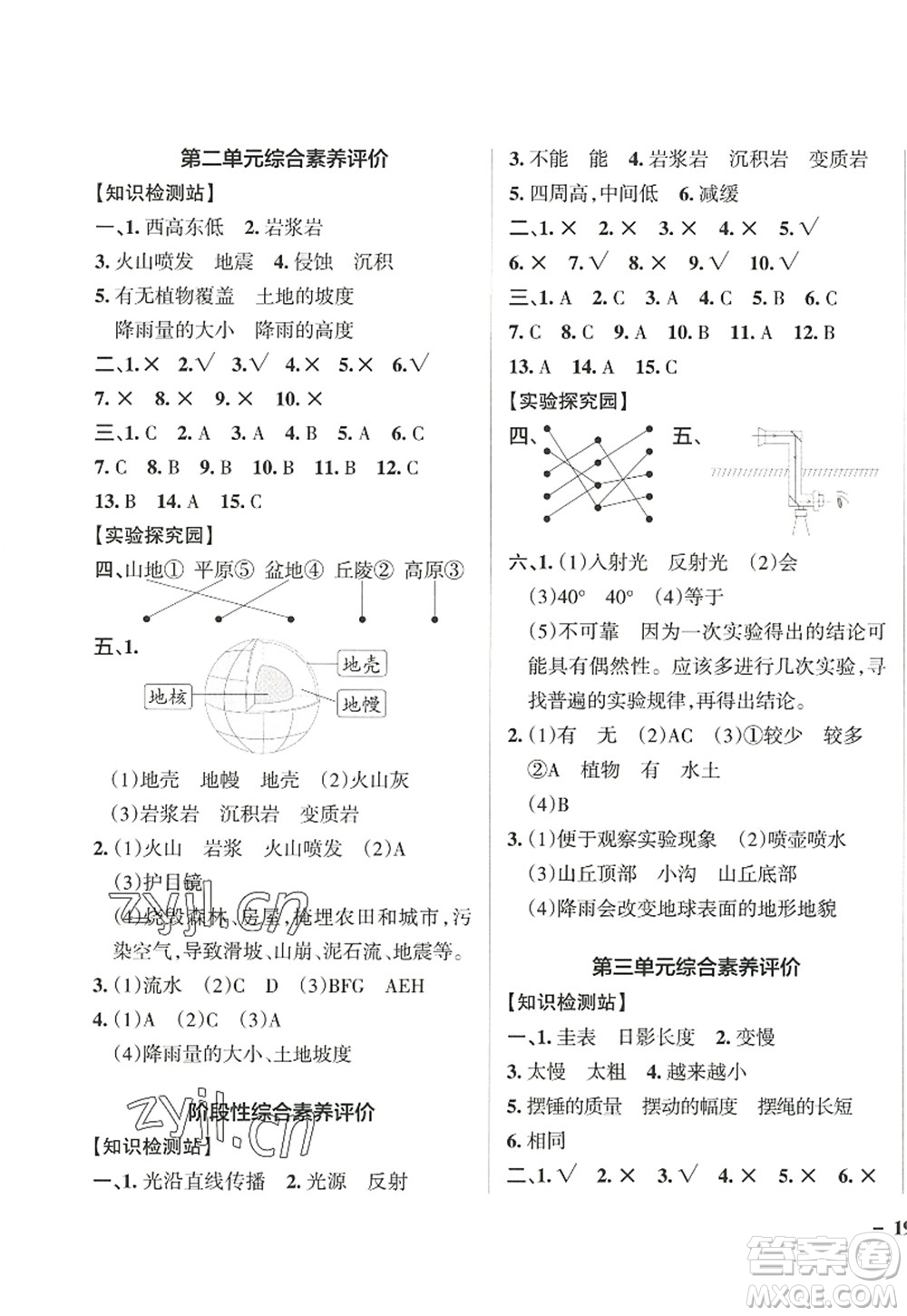 陜西師范大學(xué)出版總社2022PASS小學(xué)學(xué)霸作業(yè)本五年級科學(xué)上冊JK教科版答案