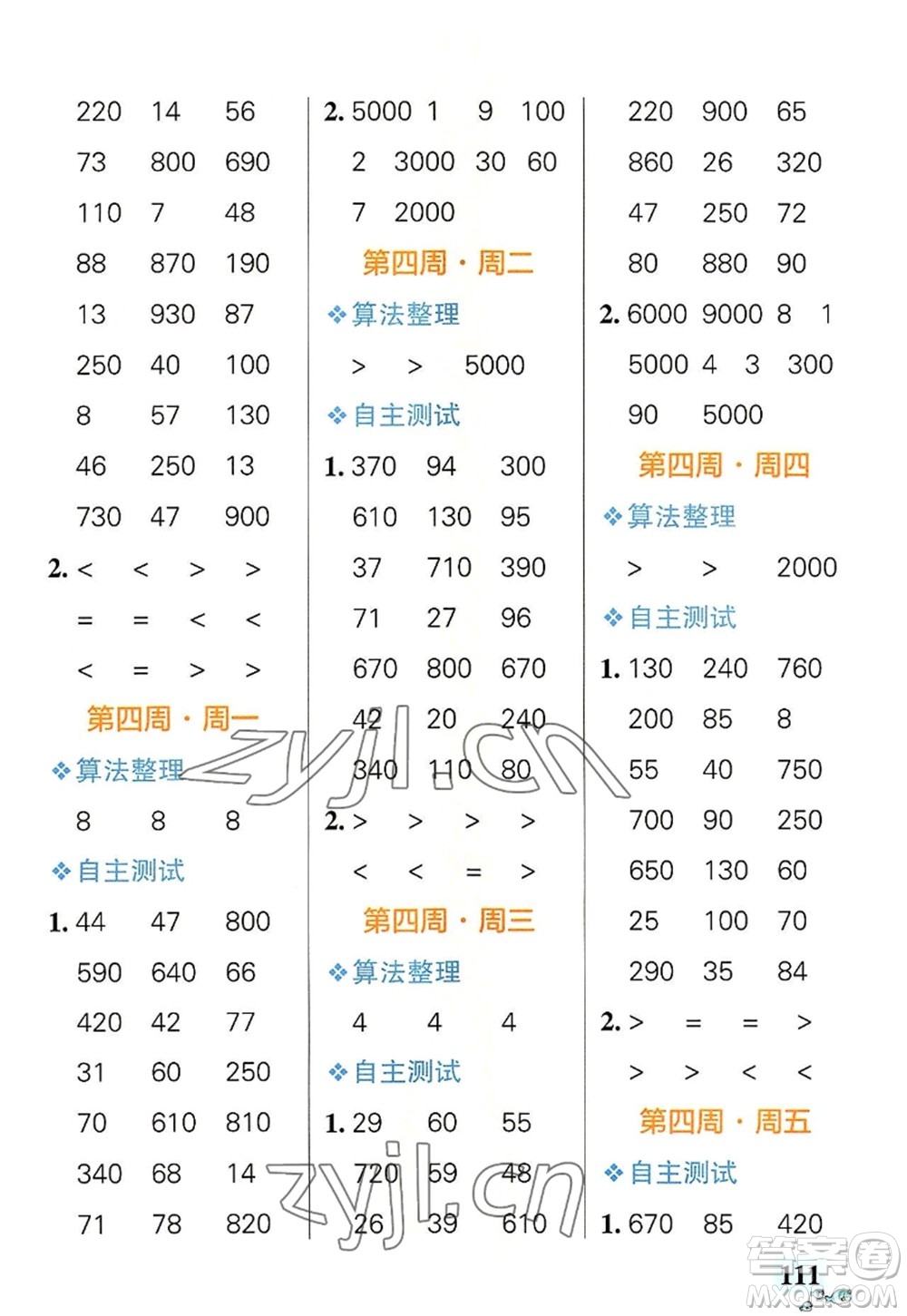 遼寧教育出版社2022PASS小學(xué)學(xué)霸天天計(jì)算三年級(jí)數(shù)學(xué)上冊(cè)RJ人教版答案