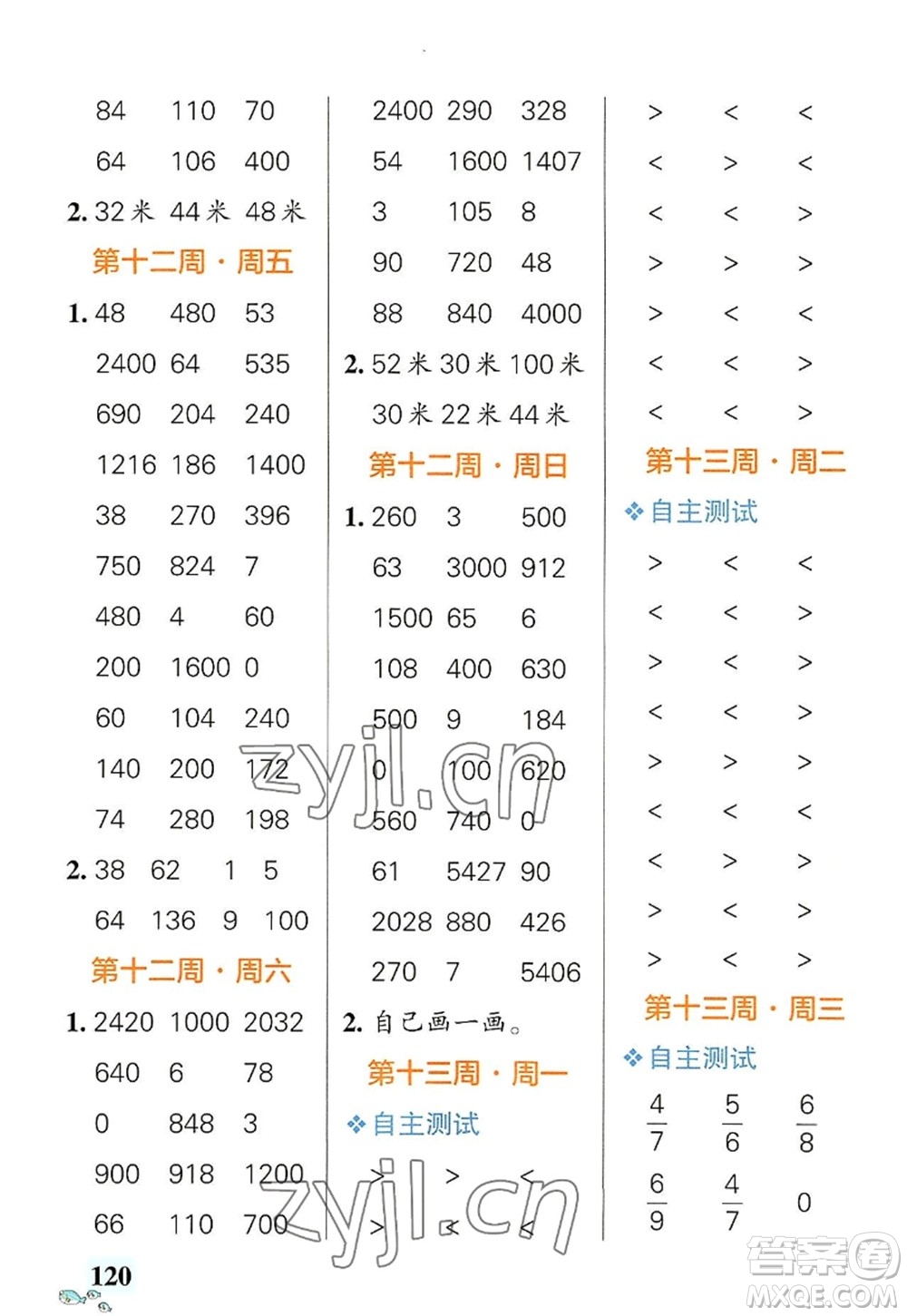 遼寧教育出版社2022PASS小學(xué)學(xué)霸天天計(jì)算三年級(jí)數(shù)學(xué)上冊(cè)RJ人教版答案