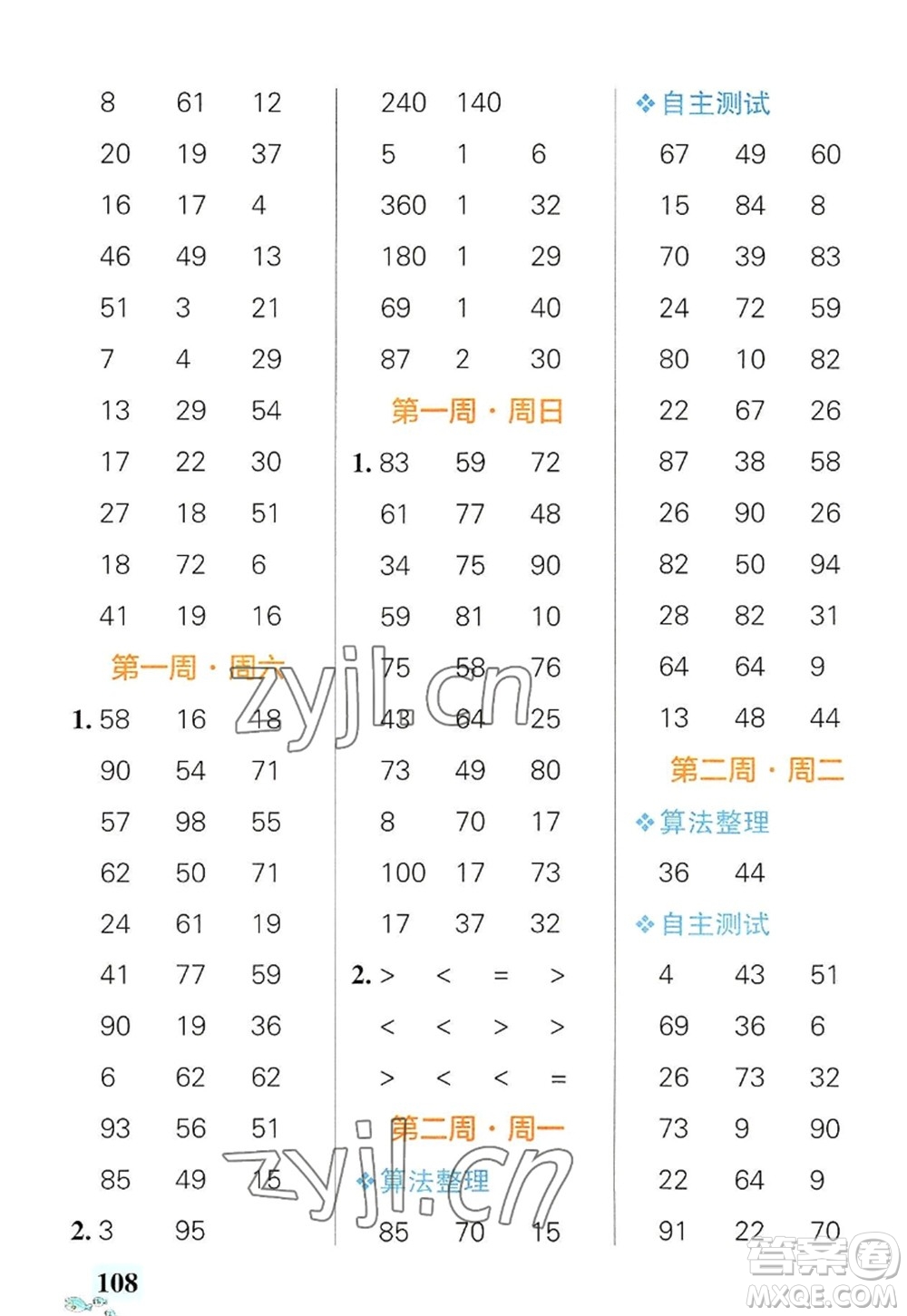 遼寧教育出版社2022PASS小學(xué)學(xué)霸天天計(jì)算三年級數(shù)學(xué)上冊RJ人教版廣東專版答案