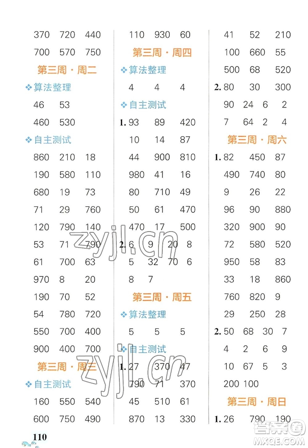 遼寧教育出版社2022PASS小學(xué)學(xué)霸天天計(jì)算三年級數(shù)學(xué)上冊RJ人教版廣東專版答案